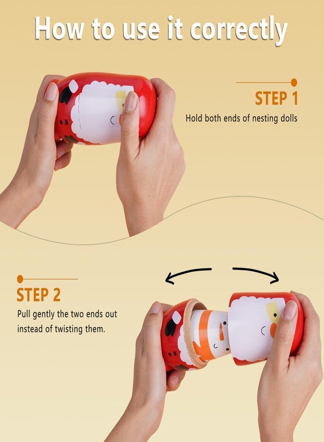 Tngan Chirstmas Russian Nesting Dolls, 2 Pack Wooden Handmade Nested Set Matryoshka Dolls, Russian Stacking Dolls Toys for Kids Toddlers Happy Chirstmas Home Decoration Gift(Santa Snowman) - Image 4